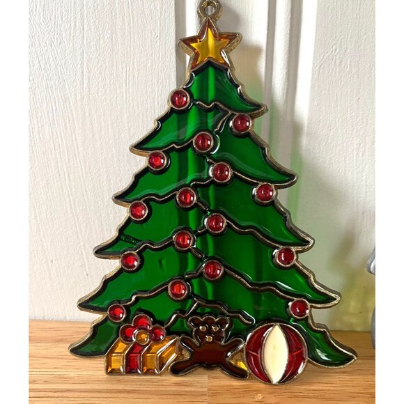 Vintage Stained Glass Christmas Tree & Angel Sun Catcher Set - Picture 2 of 11